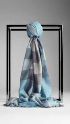 Check Wool Silk Scarf