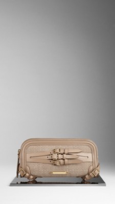 Woven Suede Belted Clutch Bag
