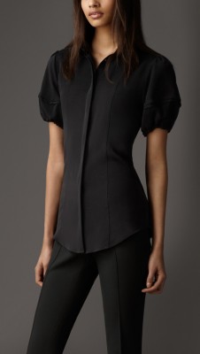 Puff Sleeve Stretch-Silk Shirt
