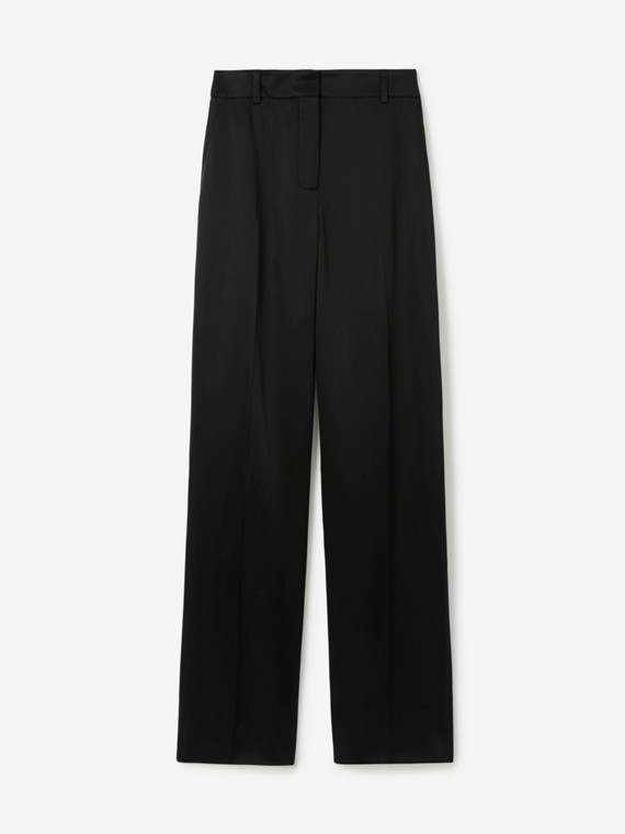 Pantalones de pernera ancha en raso (Negro)