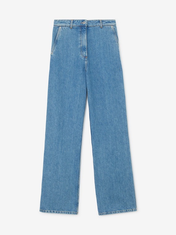 Calças jeans com corte descontraído (Azul Médio)