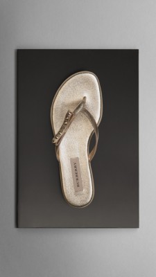 Metallic Leather Studded Bow Flip Flops