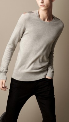 Check Detail Cotton Cashmere Sweater
