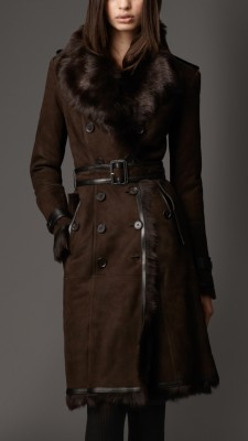 Long Shearling Trench Coat