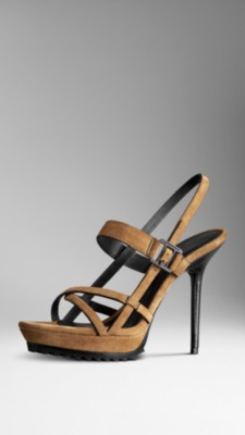 Rubber Sole Detail Suede Platform Sandals