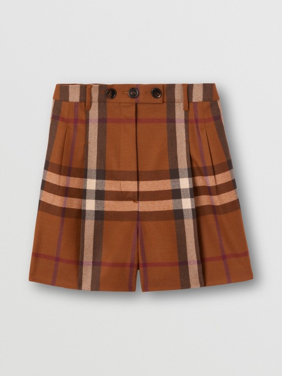 Pantalones cortos de vestir en franela de lana Check (Marrón Abedul Oscuro)