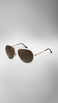 Polarised Check Arm Aviator Sunglasses
