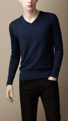 Check Detail Cotton Cashmere Sweater