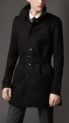 Mid-Length Cotton Gabardine Single Breasted Trench Coat