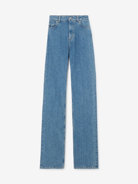 Calças jeans com corte reto (Azul Médio)