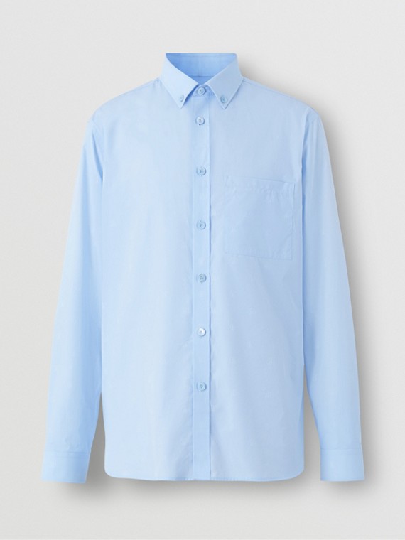 Schmal geschnittenes Baumwollpopelin-Hemd mit gesticktem Monogrammmotiv (Hellblau)