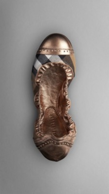 Metallic Leather House Check Ballerinas