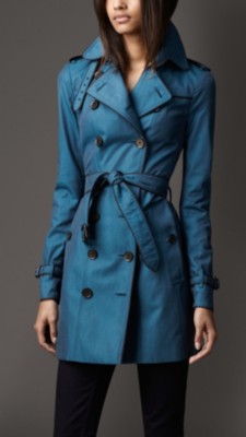 Mid-Length Contrast Trim Cotton Gabardine Trench Coat