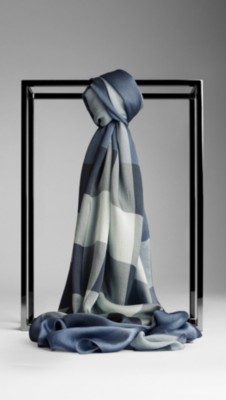 Check Silk Satin Scarf
