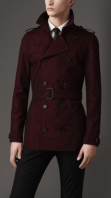 Short Leather Detail Gabardine Trench Coat