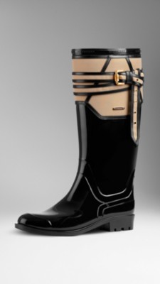 Belted Leather Detail Rain Boots