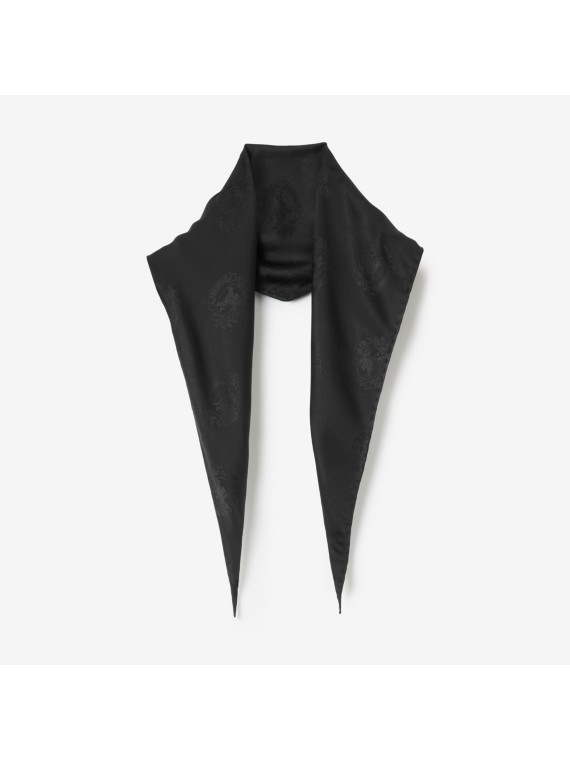 Rautenförmiger Seidenschal mit EKD-Motiven (Schwarz)