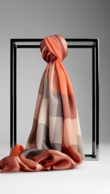 Check Silk Satin Scarf