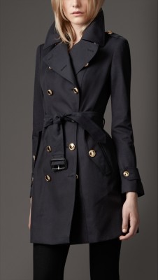 Mid-Length Cotton Gabardine Revere Collar Trench Coat