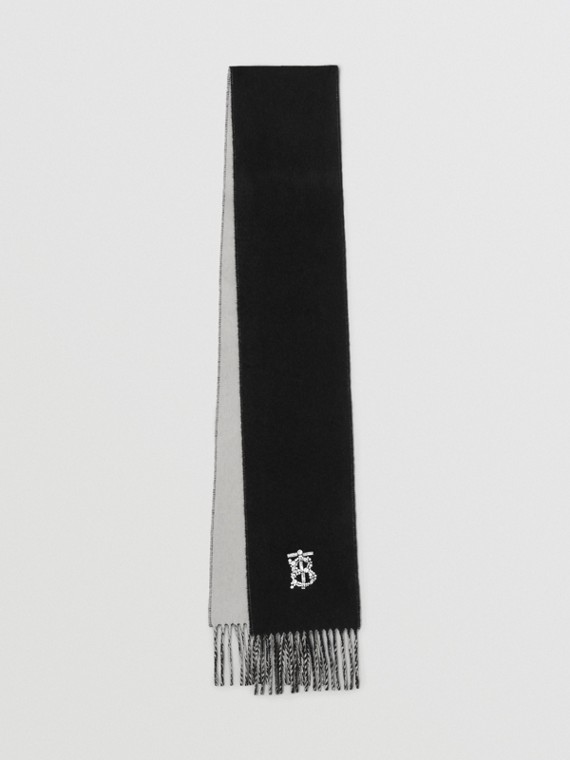 Sciarpa reversibile in cashmere con monogramma in cristalli (Nero/grigio Pallido)
