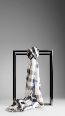 Check Linen Silk Crinkled Scarf