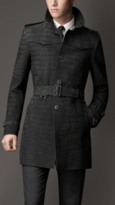 Mid-Length Alligator Leather Trench Coat