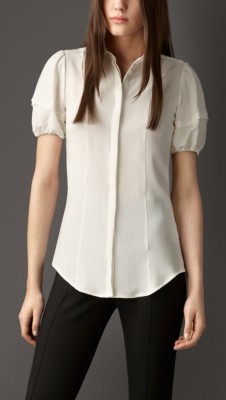 Puff Sleeve Stretch-Silk Shirt