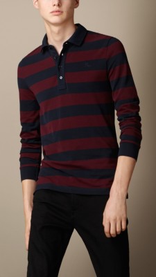 Long Sleeve Striped Polo Shirt