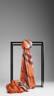Check Linen Silk Crinkled Scarf
