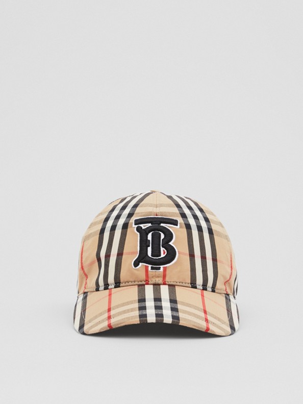 Monogram Motif Vintage Check Cotton Baseball Cap in Archive Beige