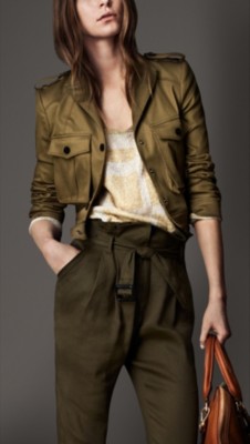 Cropped Cotton Twill Military Jacket