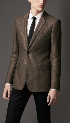 Slim Fit Silk Linen Pinstripe Jacket