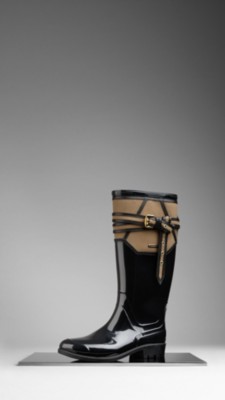 Belted Leather Detail Rain Boots