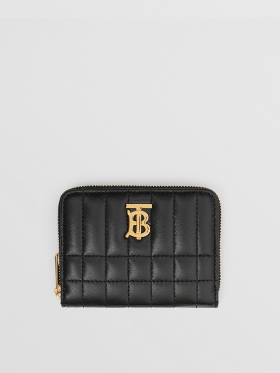 Brieftasche „Lola“ aus gestepptem Leder mit Reißverschluss (Schwarz/helles Goldfarben)