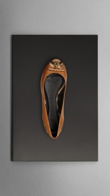 Leather Peep-Toe Ballerinas