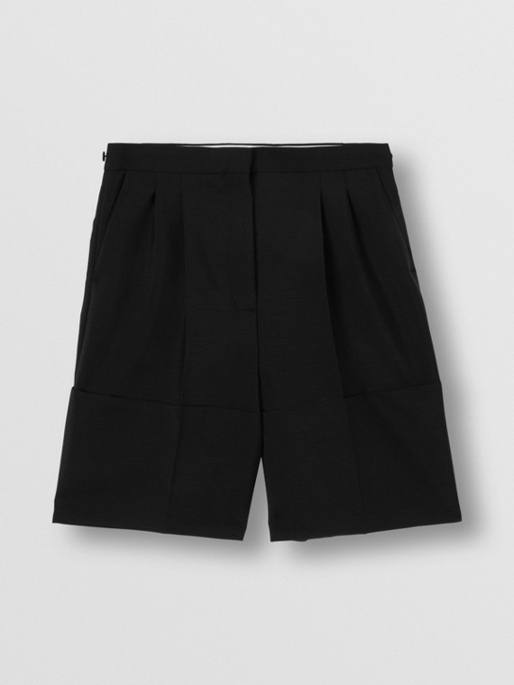 Pantalones cortos de vestir en angora y lana con bajos exagerados (Negro)