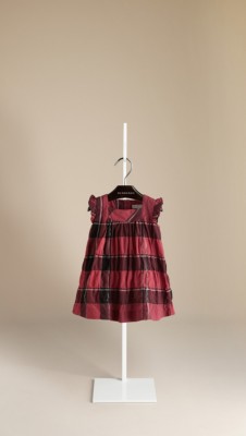 Crinkle Cotton Check Ruffle Dress