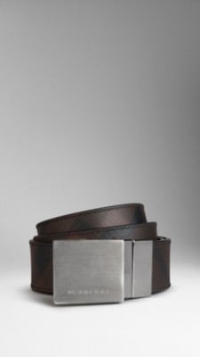 Smoked Check Reversible Leather Plaque Belt