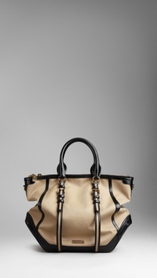 Large Cotton Gabardine Belted Tote Bag