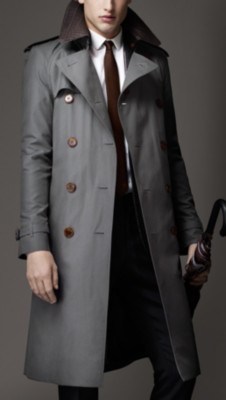 Long Cotton Gabardine Alligator Collar Trench Coat