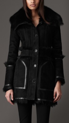 Funnel Collar Shearling Coat