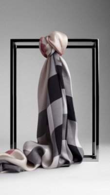 Check Silk Satin Scarf