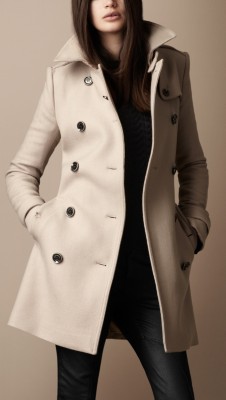 Mid-Length Wool Twill Trench Coat