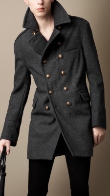 Melton Wool Blend Military Coat
