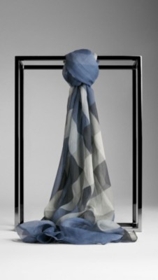Check Silk Crépon Scarf