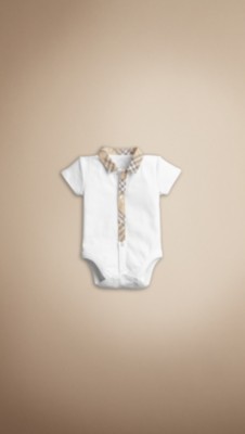 Check Detail Cotton Bodysuit
