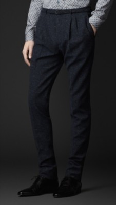 Slim Fit Tweed Pleat Front Trousers