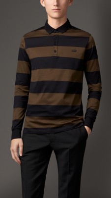 Long Sleeve Block Stripe Polo Shirt