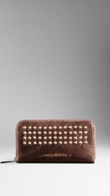 Studded Metallic Lizard Ziparound Wallet