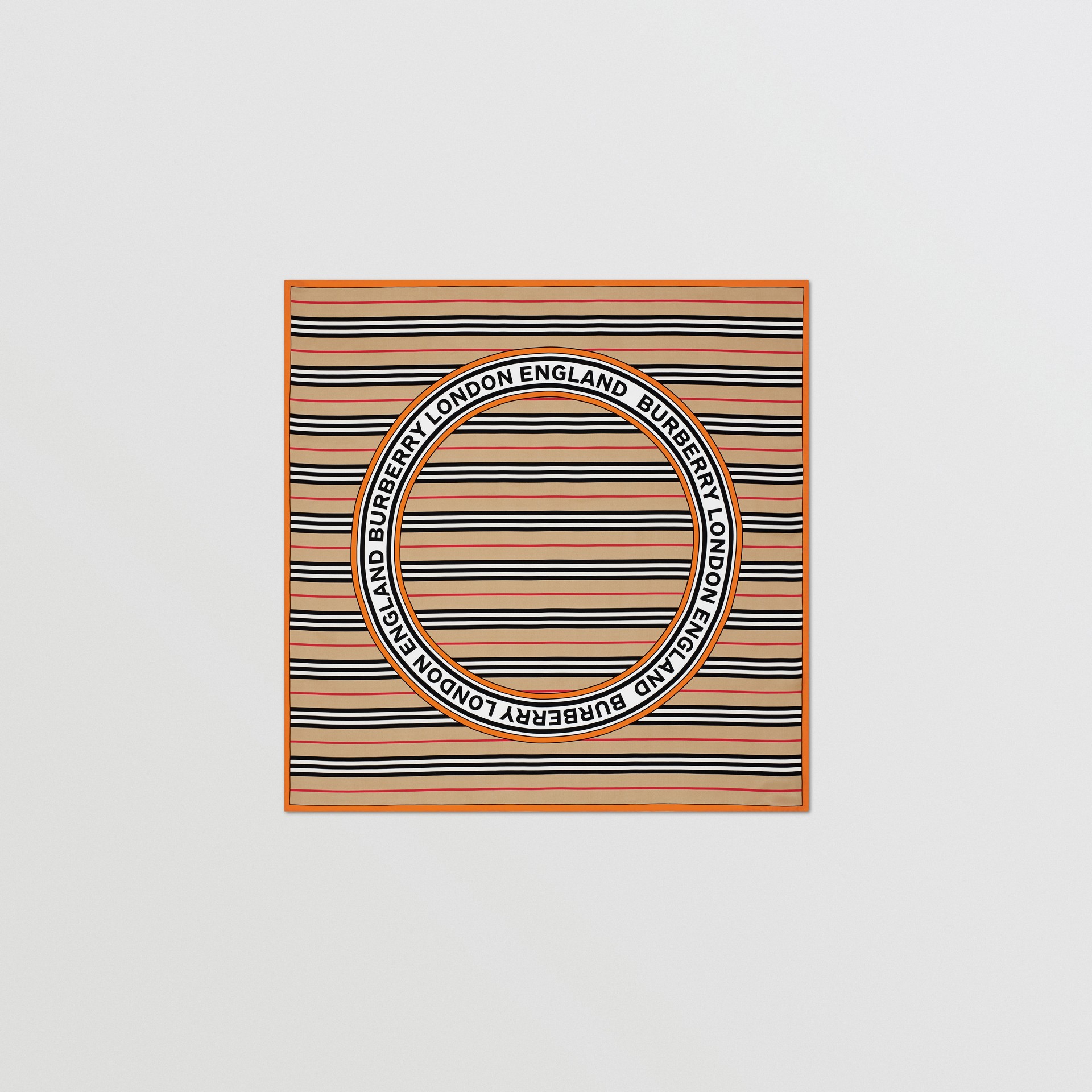 Icon Stripe and Logo Graphic Silk Square Scarf in Archive Beige | Burberry United States
 